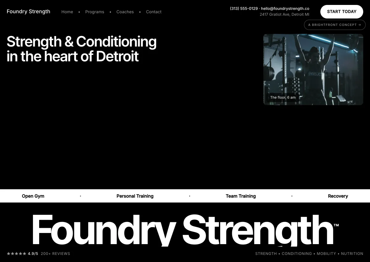 Foundry Strength Co. — gym website concept by BrightFront